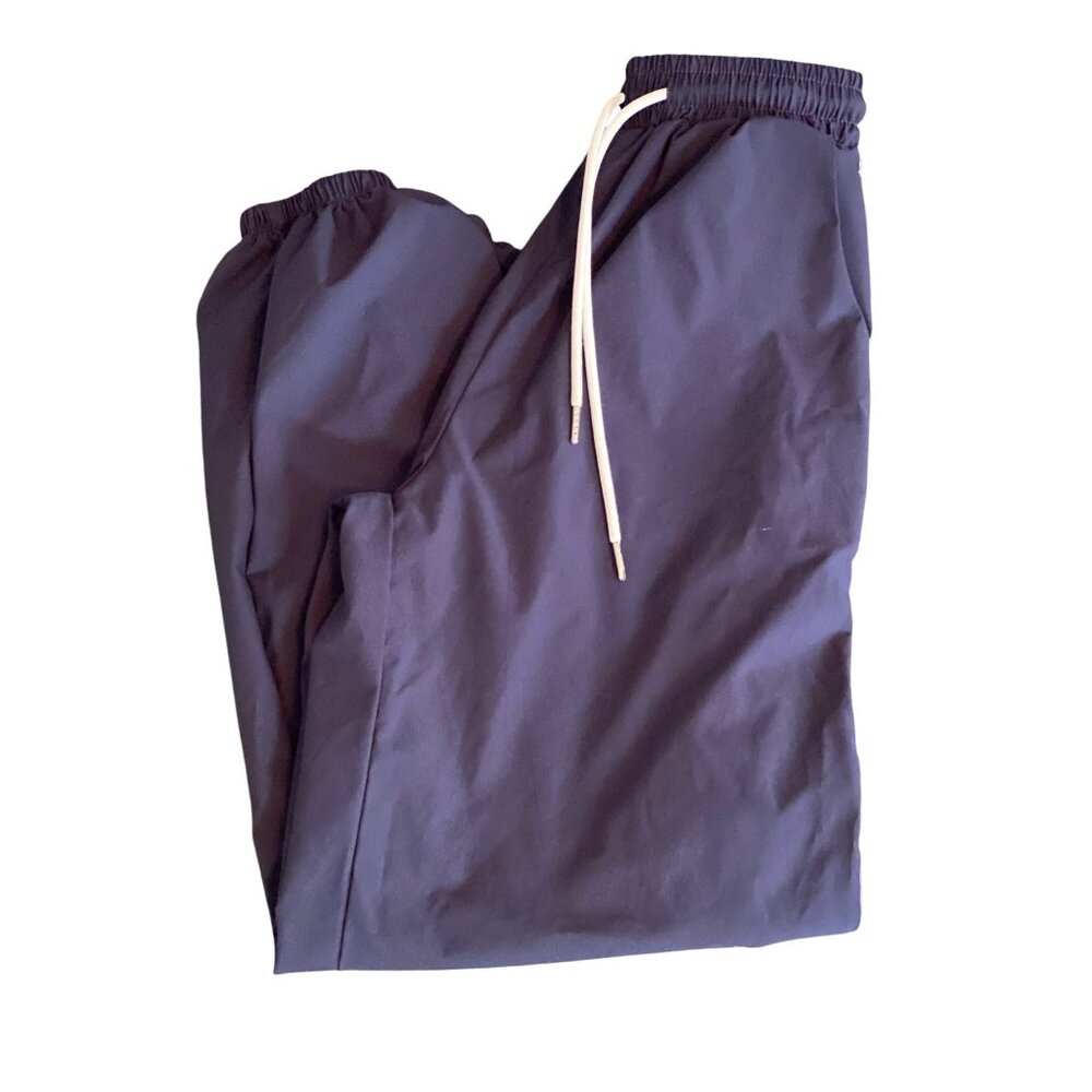 Dazy Warm Up Pants Nylon Navy Blue White Stripe Drawstring Waist Elastic Ankles